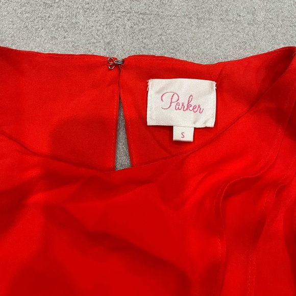 [S]Parker Bold Red Ruffled Front 100 Silk Shift Dress Fully Lined NWOT - Picture 3 of 7
